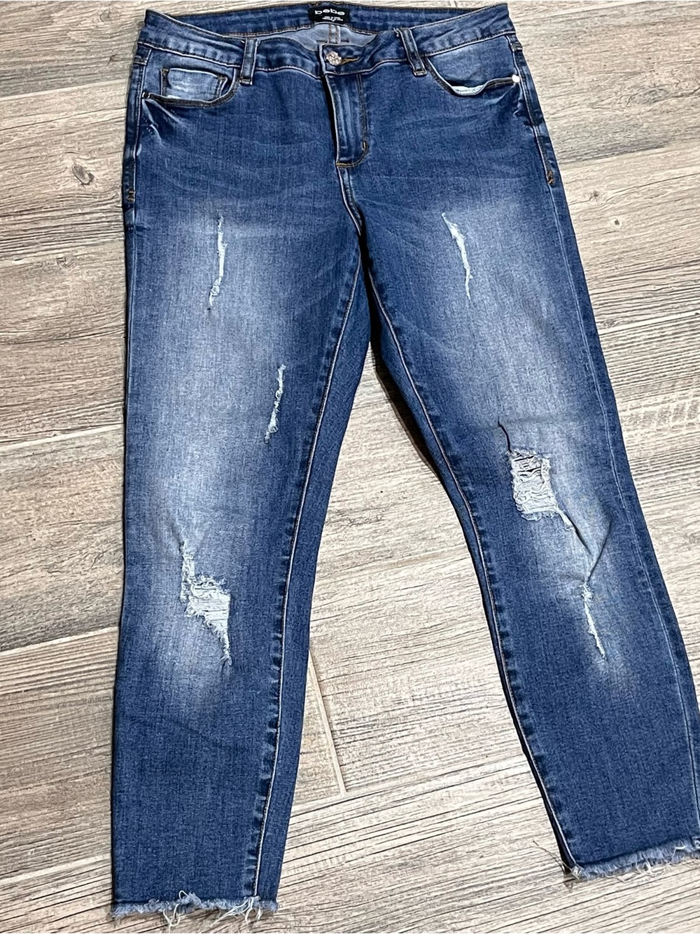 bebe Distressed Dark Blue Skinny Jeans